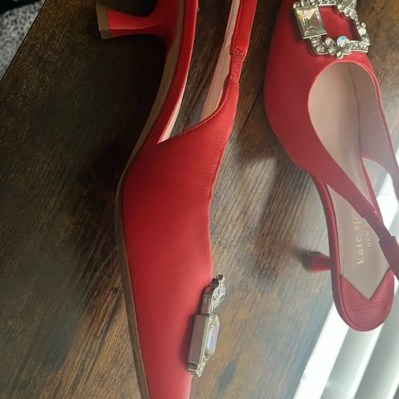 Kate Spade Renata Red Kitten Heels with Crystal Accents - Picture 6 of 12